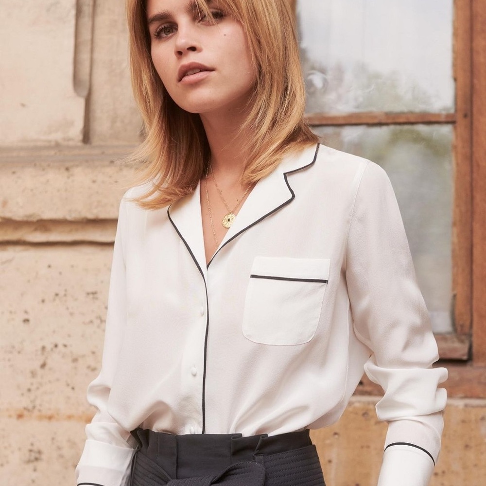 Sezane Elisa Shirt - Ecru navy